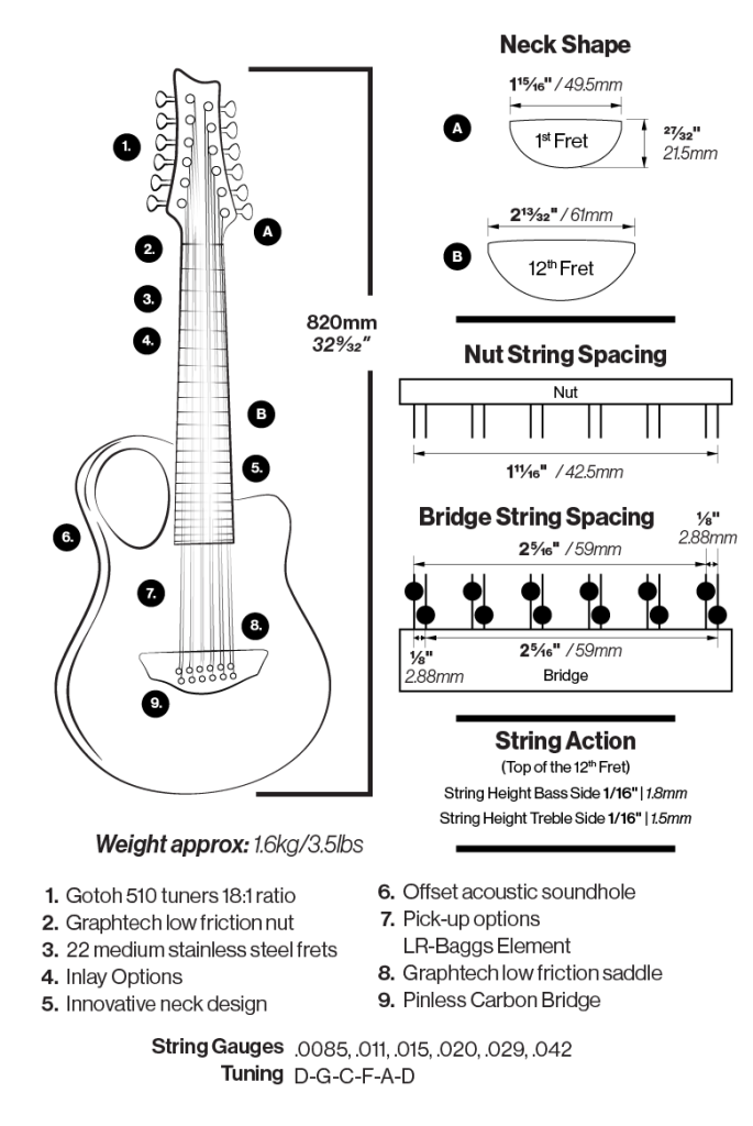 amicus 12 string carbon fiber guitar