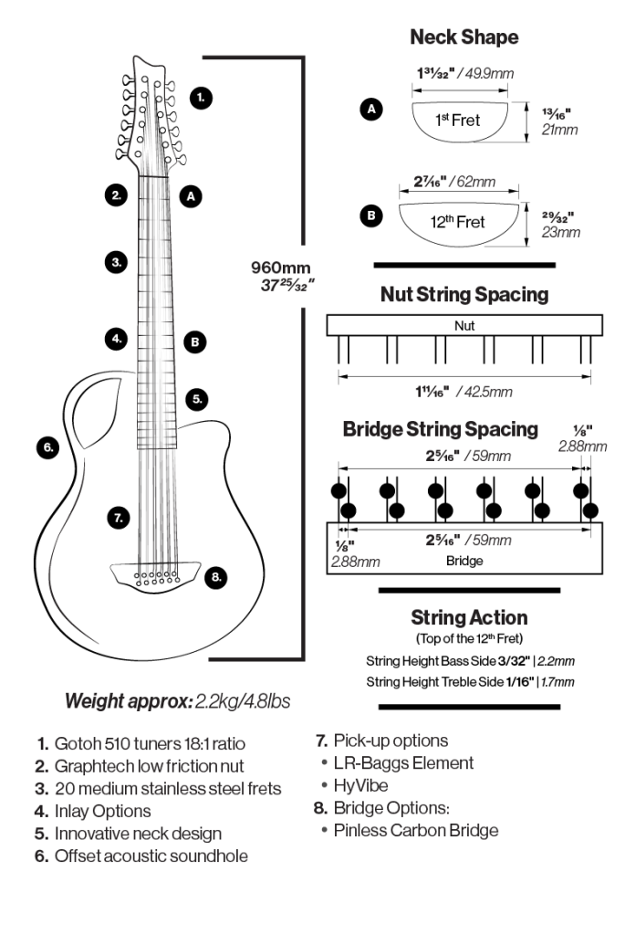 emerald guitars X7 12 string guitar specs carbon fiber