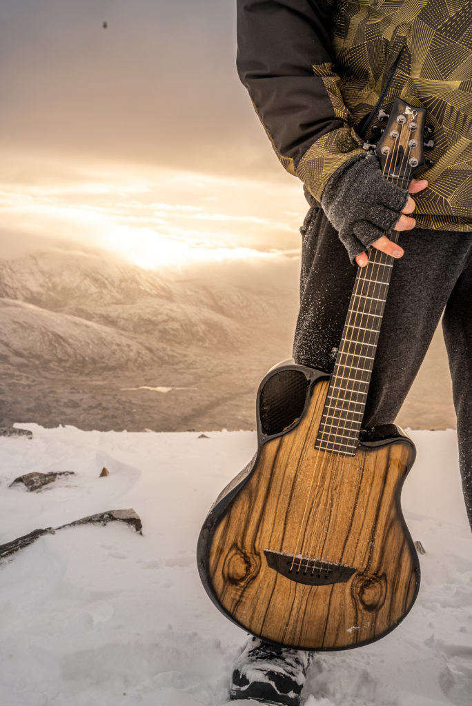 Close up of X7 Emerald guitar on Errigal