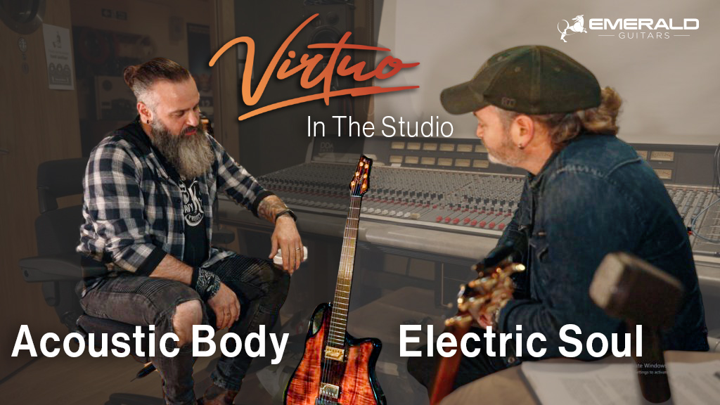 Musicians with the Virtuo guitar in the studio