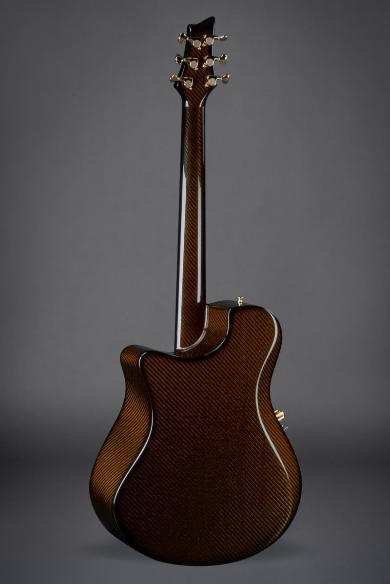 Back view of X10 Koa guitar