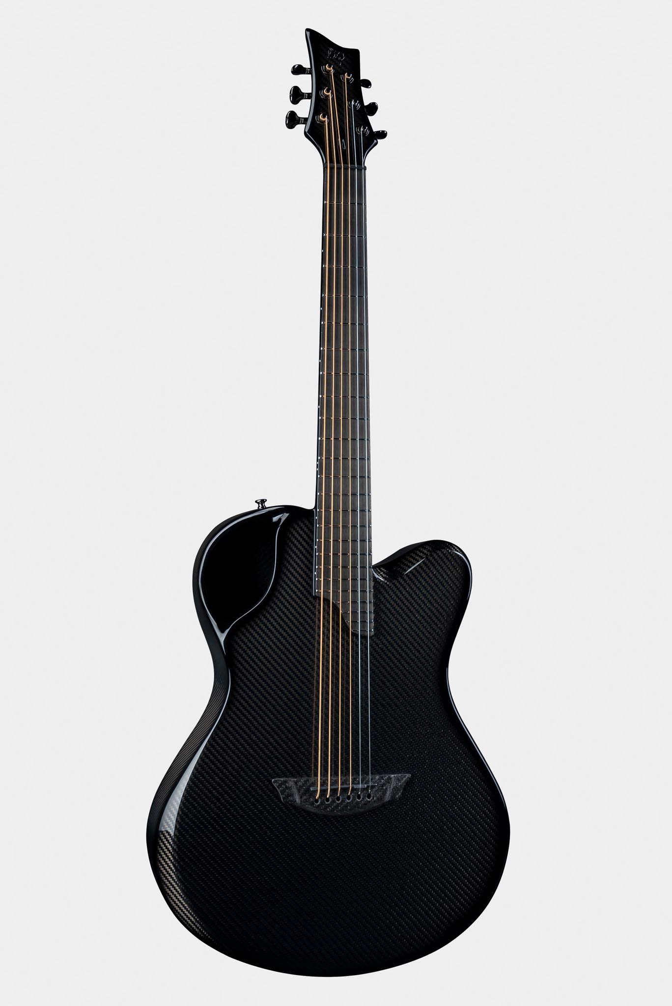 Sleek black Emerald X20 acoustic guitar with carbon fiber body