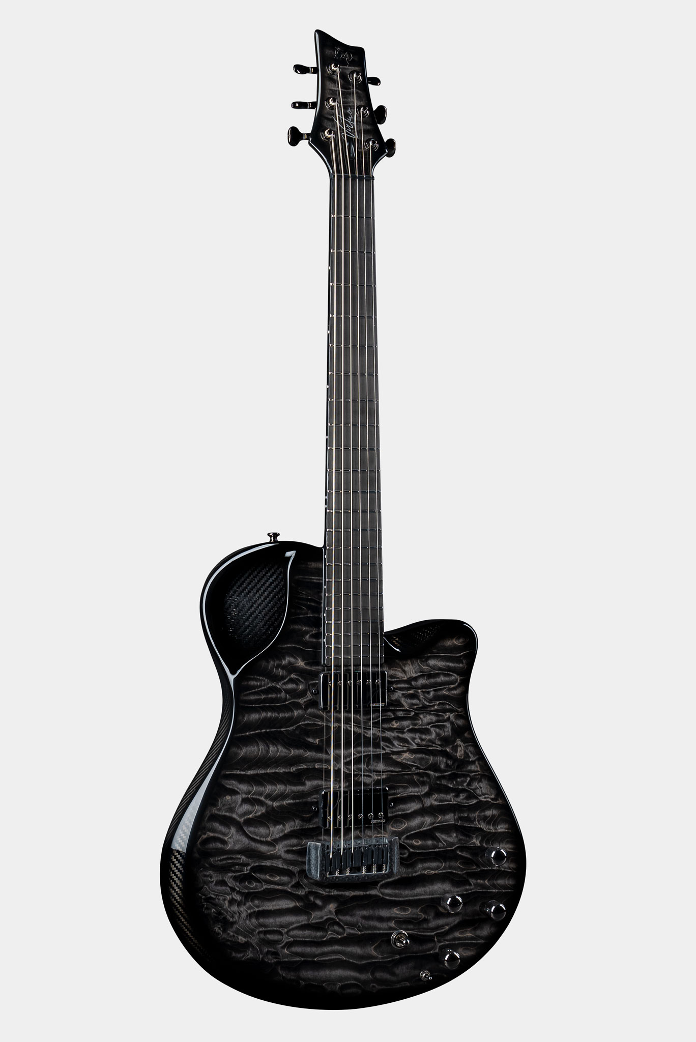 Emerald Guitars Virtuo model in Quilted Maple Black