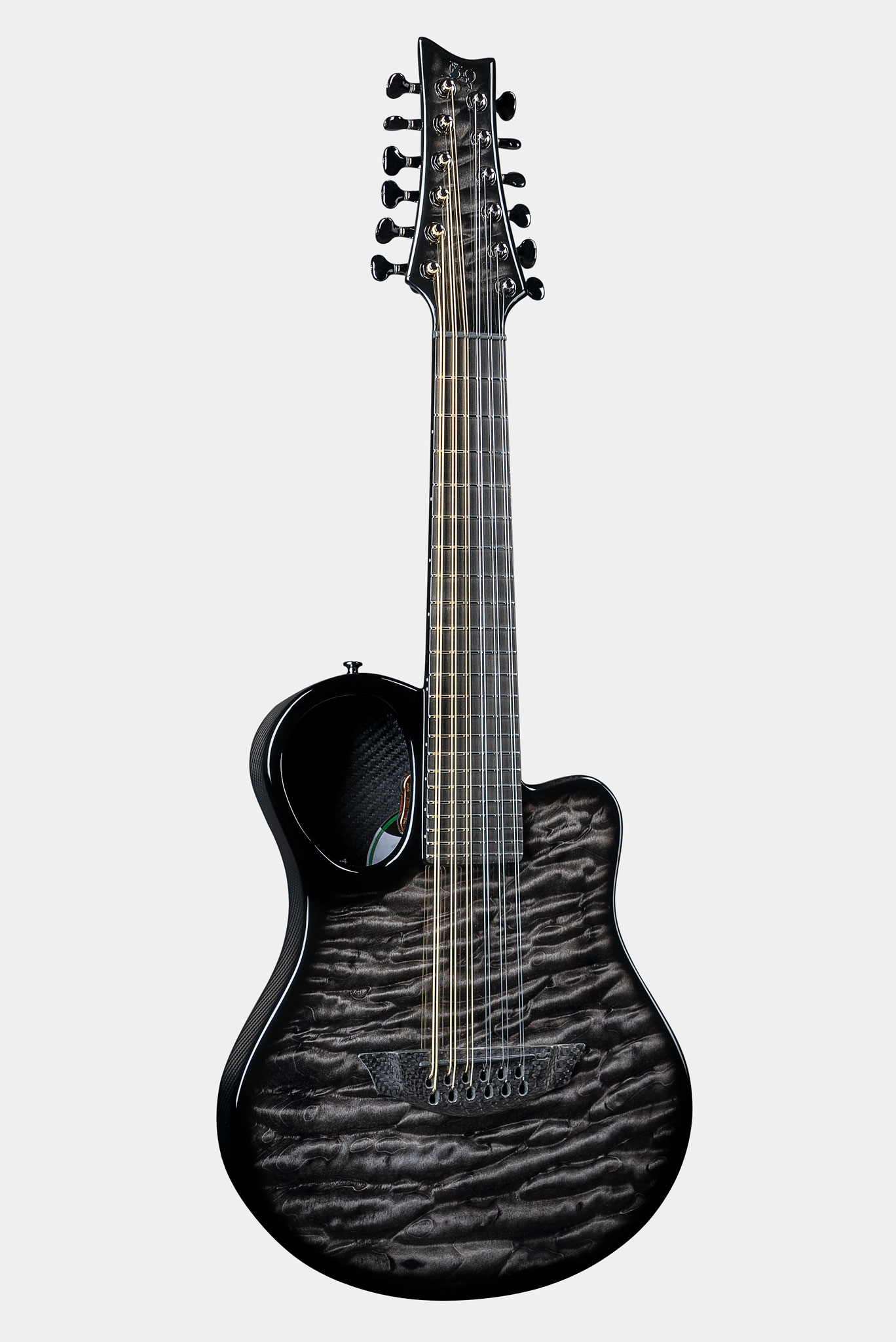 Emerald Amicus Carbon Fiber Guitar in Quilted Maple Black