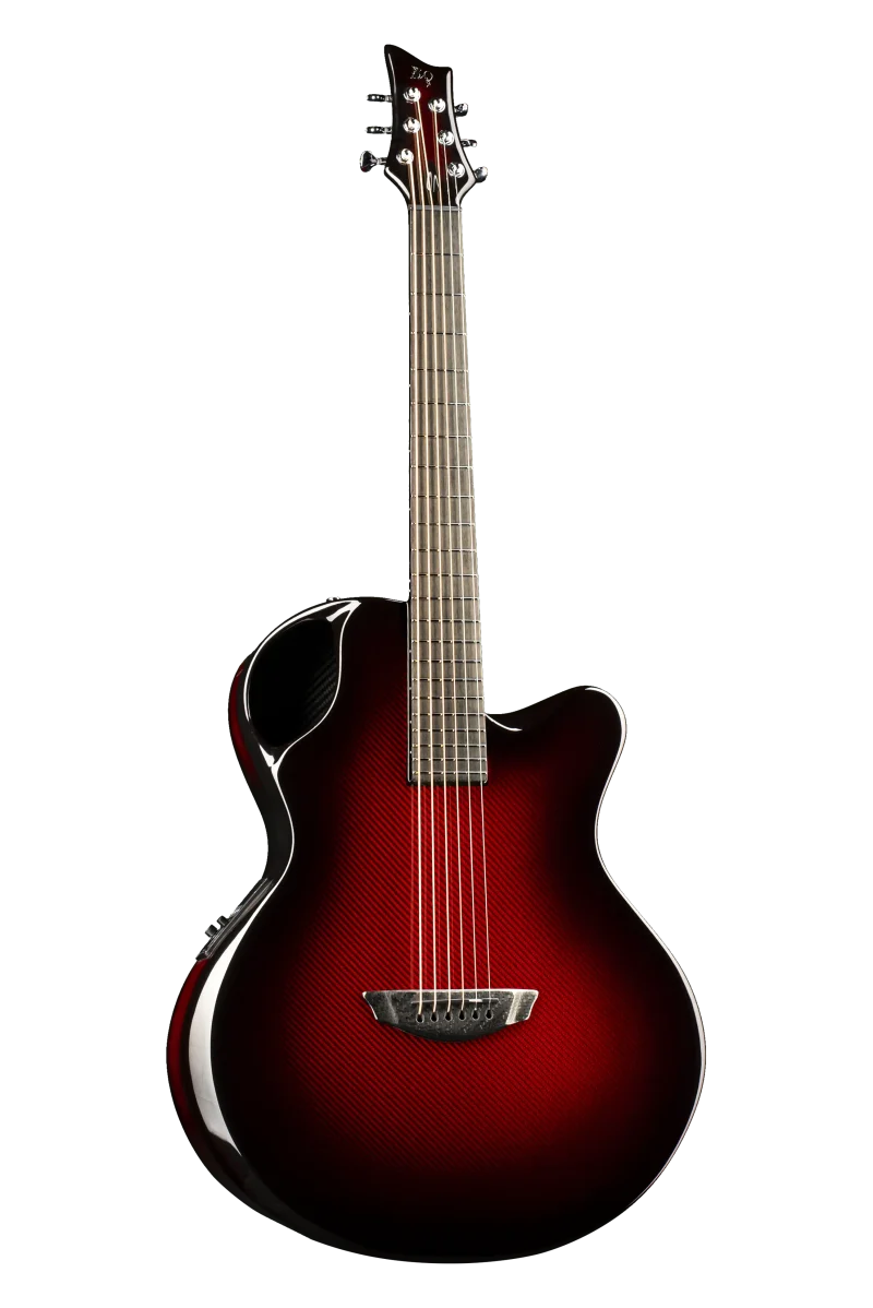 Emerald Guitars X30 model in Deep Cherry Red with a Black Carbon Fiber Weave and signature H-Hyve Pickup