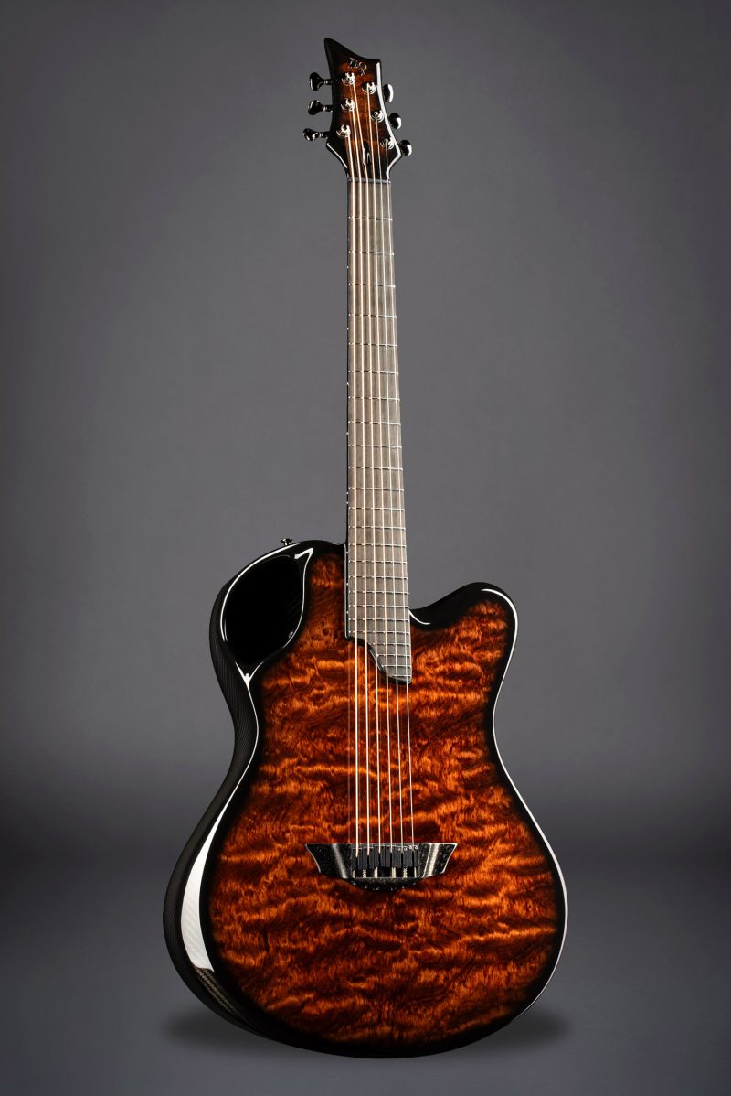 Black X20 Kewazinga guitar with carbon weave and Graphtech Ghost Piezo