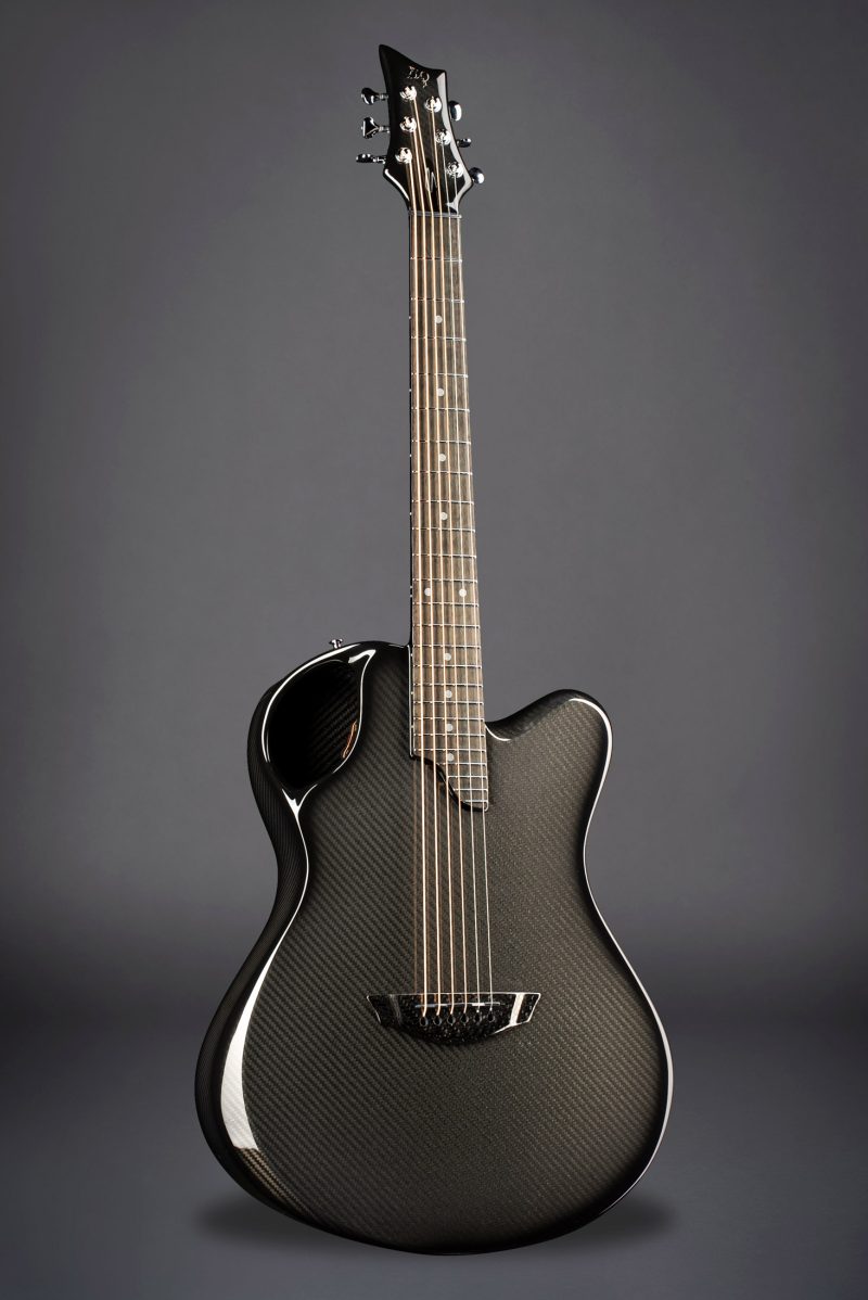 Ergonomic X20 guitar in black with chrome Gotoh tuners and pinless carbon bridge