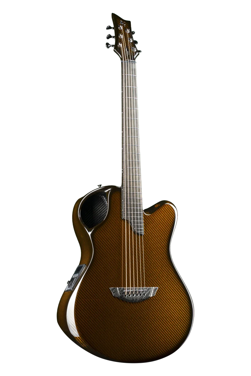 Emerald X20 guitar in amber carbon fiber with transparent background