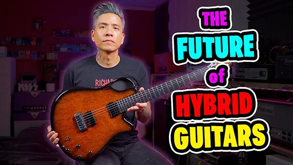 R.J. Ronquillo the future of hybrid guitars emerald guitars virtuo. Fishman Fluence humbuckers, Graph Tech under-saddle acoustic piezos and 13-pin midi