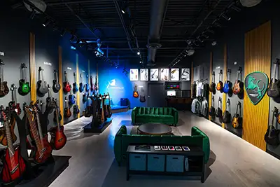 inside the Emerald Guitar Showroom store us Florida
