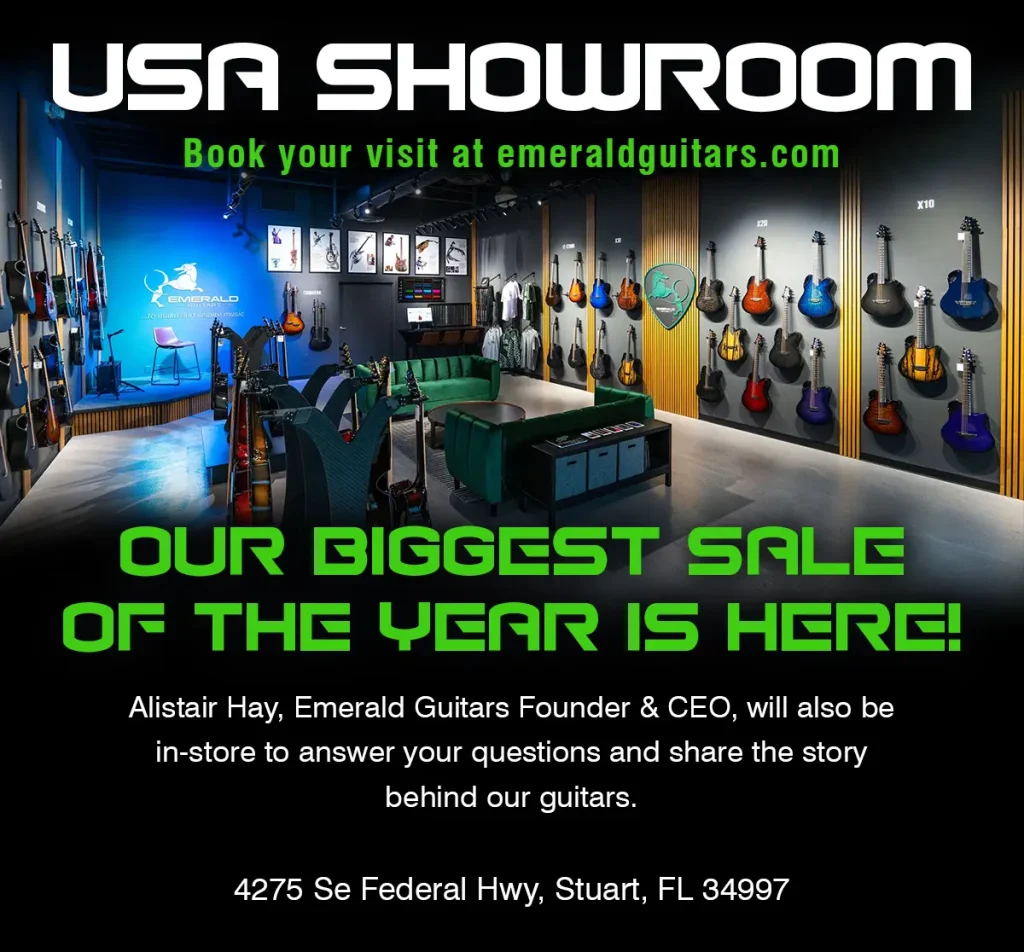 USA showroom black friday sale emerald guitars carbon fiber