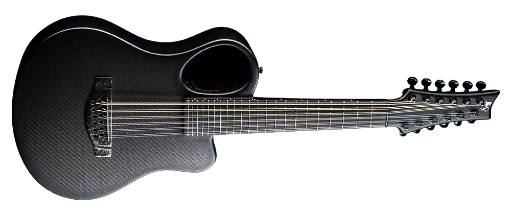 Amicus black opus 12-string carbon fiber guitar, travel size, with LR BAGGS pickup