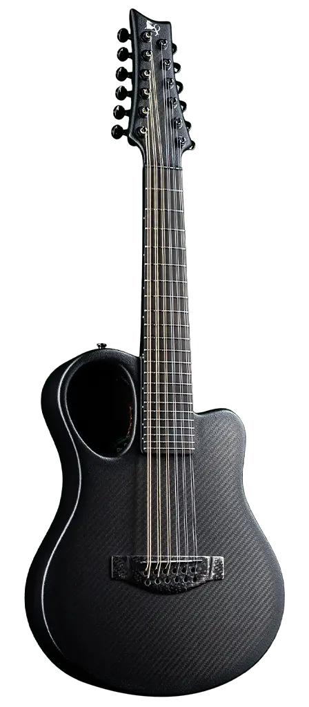 Amicus black opus 12 string carbon fiber guitar, travel size