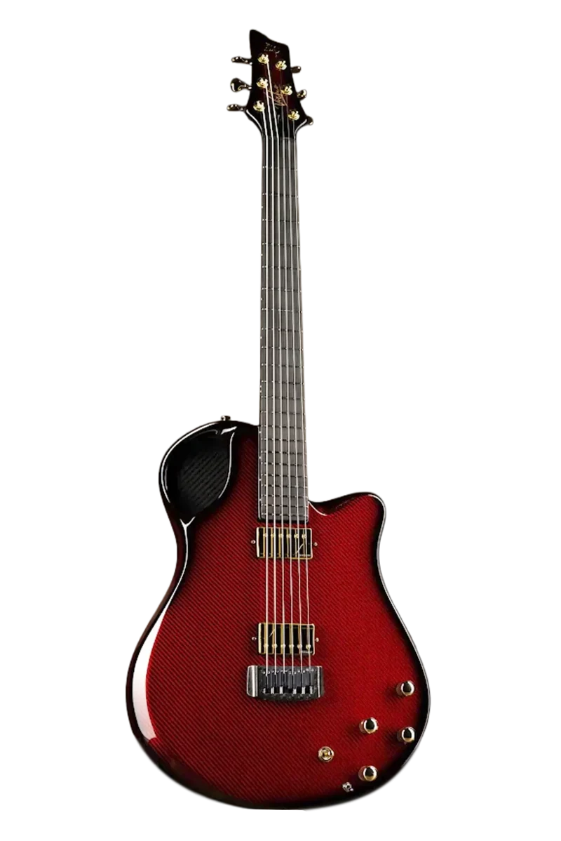 carbon fiber guitar vibrant red gold hardware