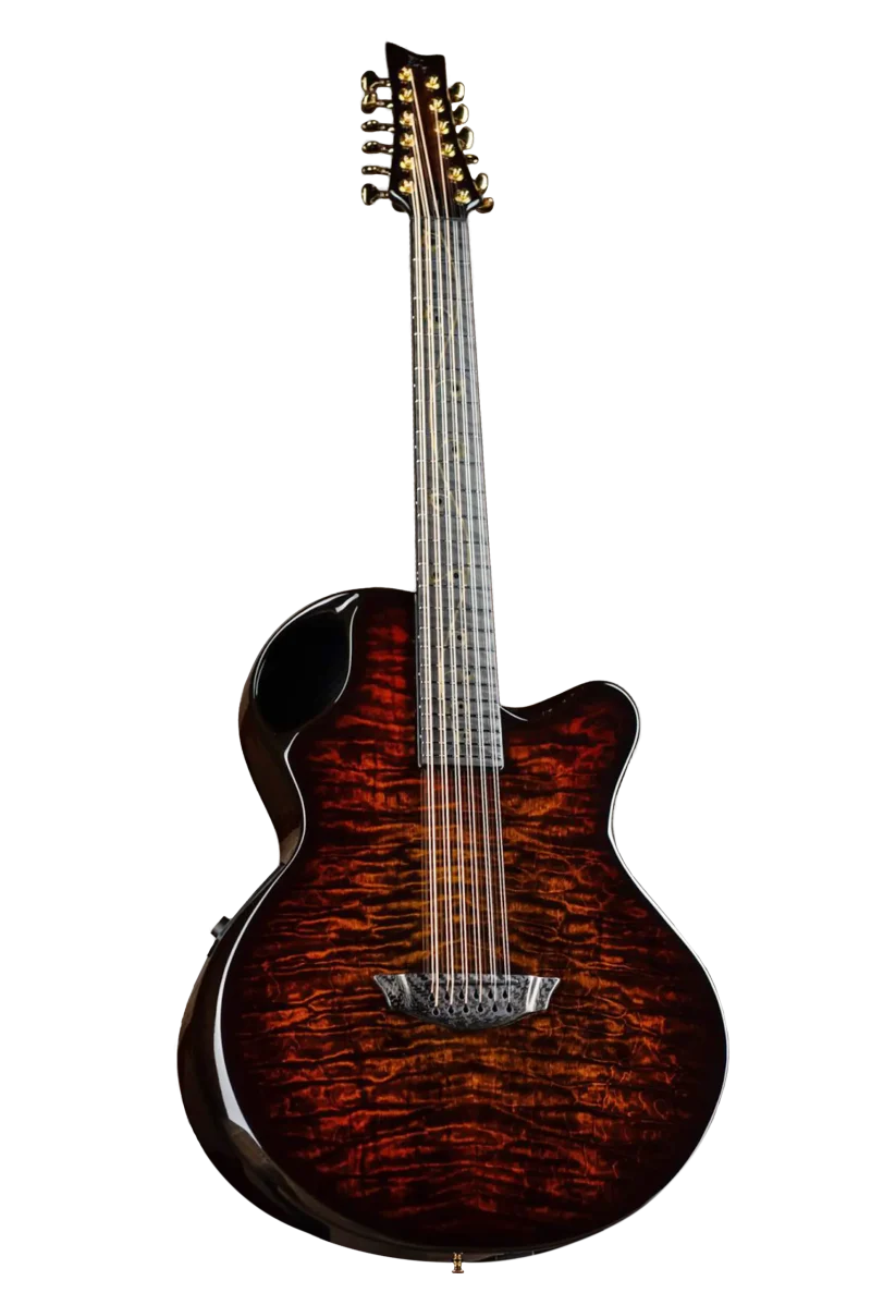 X30 12-String, amber body - black quilted maple body
