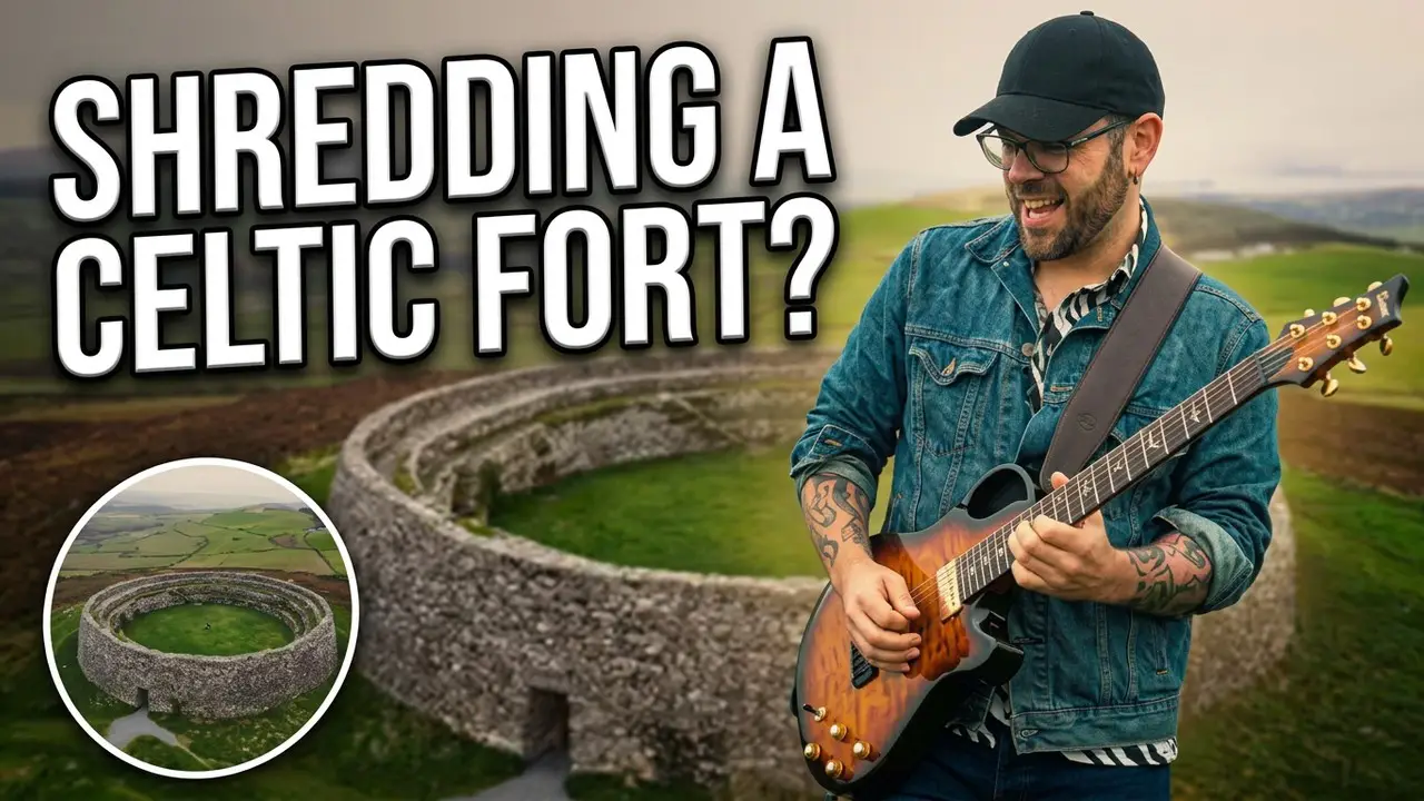 Jimmy Franklin playing an Emerald Virtuo guitar at Grianán of Aileach in County Donegal, Ireland