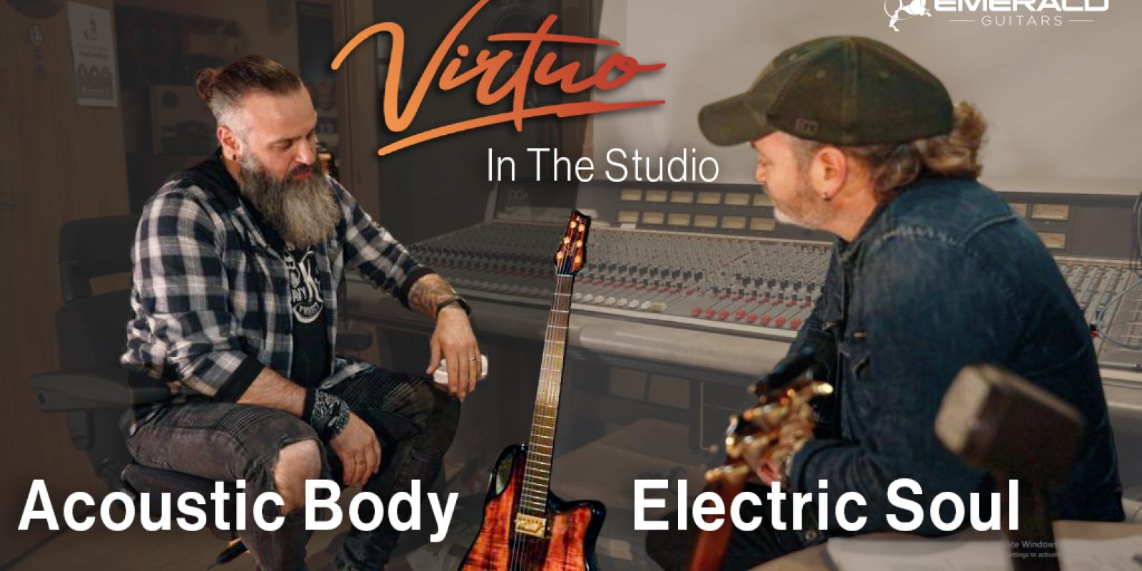 Musicians with the Virtuo guitar in the studio