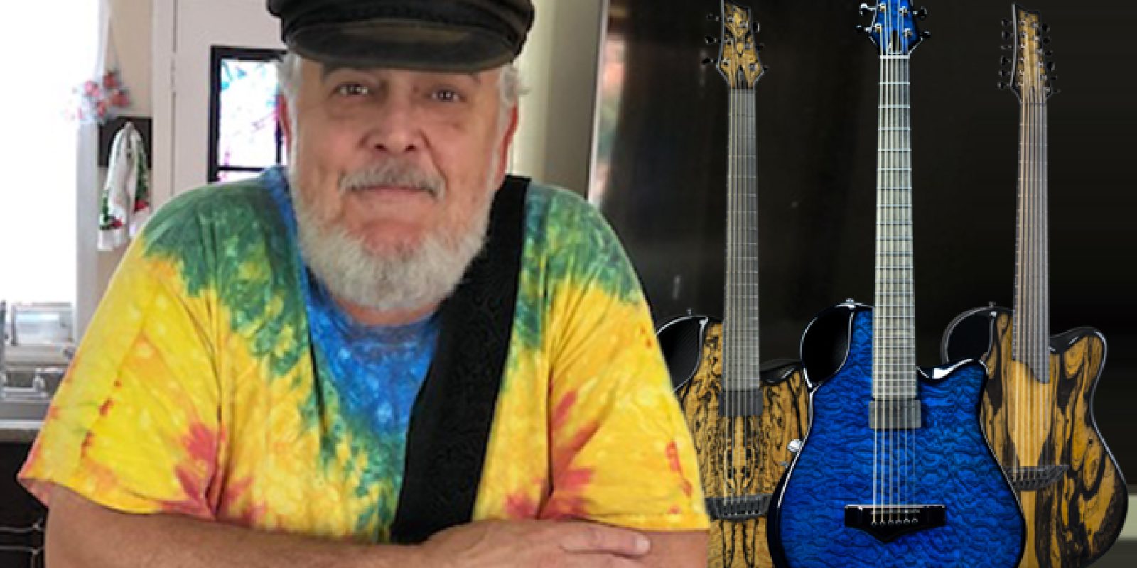 Musician George Hall with Emerald guitars