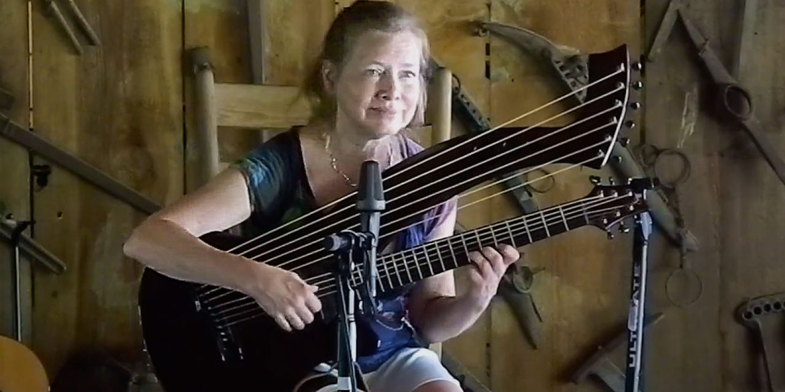 Muriel Anderson plays Synergy X7 harp guitar in Arkansas show Emerald